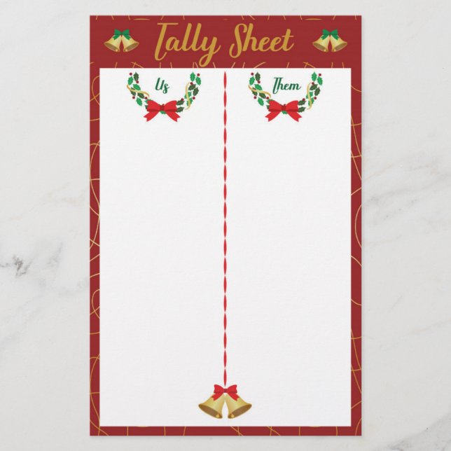 Christmas Bunco Party Game Tally Sheet (Front)