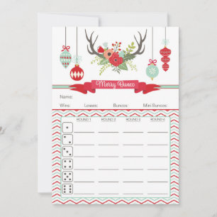 Christmas Bunco Score Card- Deer Antlers