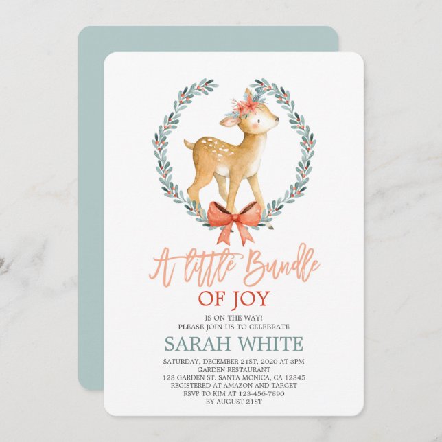 Christmas Bundle of joy winter deer Baby Shower Invitation (Front/Back)