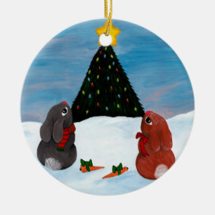Christmas Bunnies Ceramic Ornament