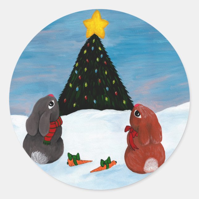 Christmas Bunnies Classic Round Sticker (Front)