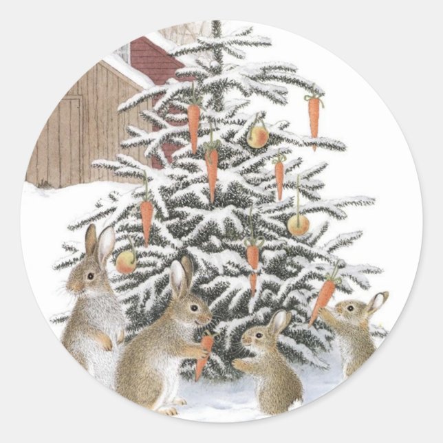 Christmas bunnies  classic round sticker (Front)