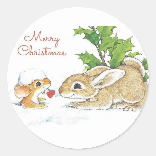 Christmas Bunnies  Classic Round Sticker (Front)
