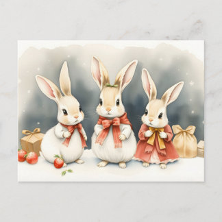 christmas bunnies  holiday postcard
