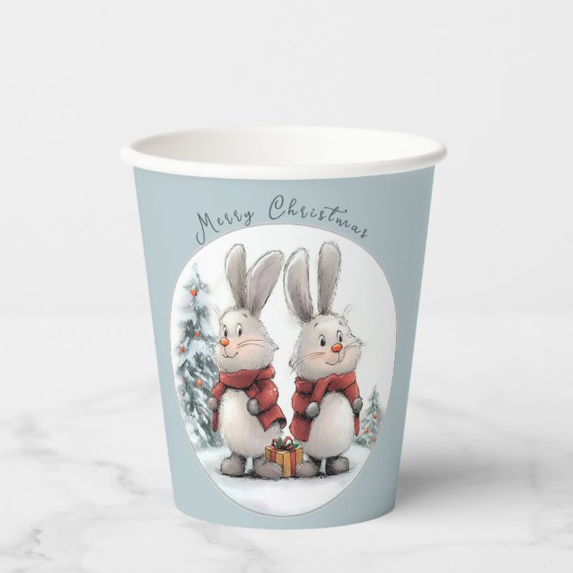 Christmas Bunny and gift, personalized  Paper Cups (Front)