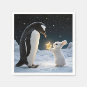 Christmas Bunny and Penguin with Neon Star Napkin