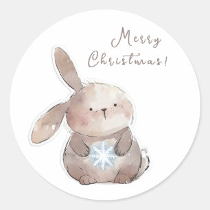 Christmas Bunny and Snowflake, personalized Classic Round Sticker