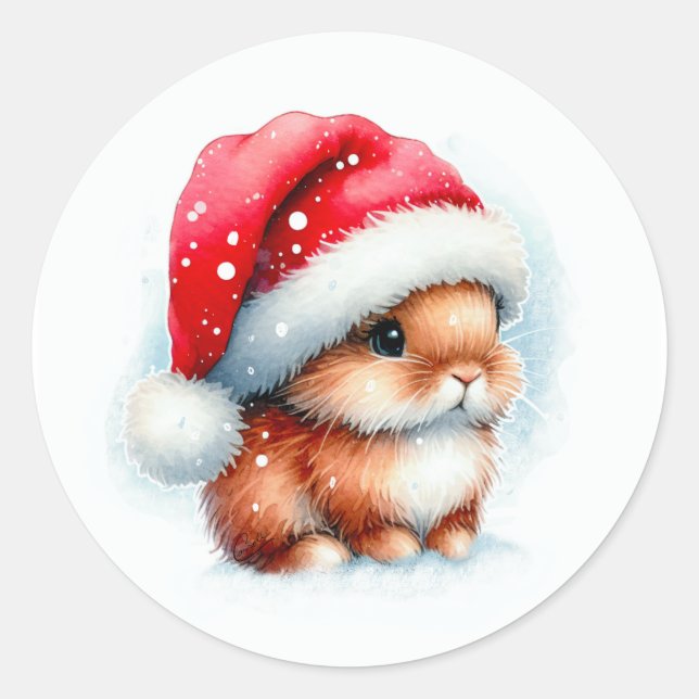 Christmas Bunny Classic Round Sticker (Front)