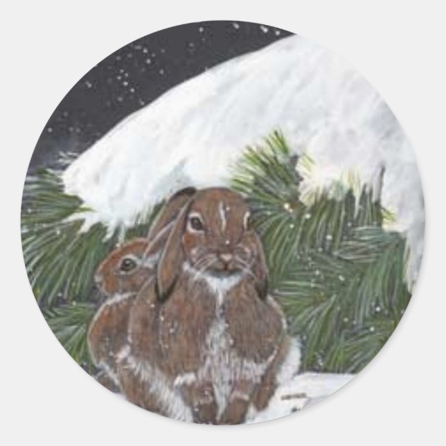 Christmas Bunny Classic Round Sticker (Front)
