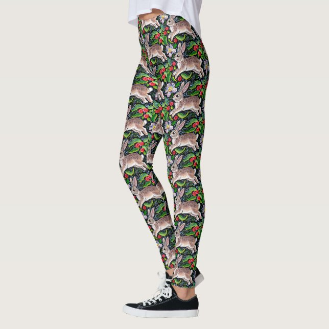 Christmas Bunny Rabbit Berries Women's Leggings (Left)