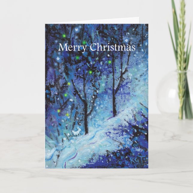Christmas Bunny Rabbit Snowy Forest Greeting card (Front)