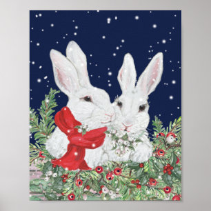 Christmas Bunny Rabbits Cute Holiday Art Festive Poster