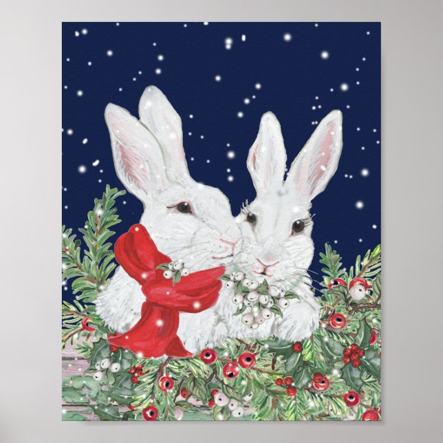 Christmas Bunny Rabbits Cute Holiday Art Festive Poster (Front)
