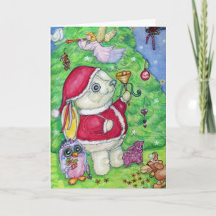Christmas Bunny Santa Cute Illustrated Greeting Holiday Card