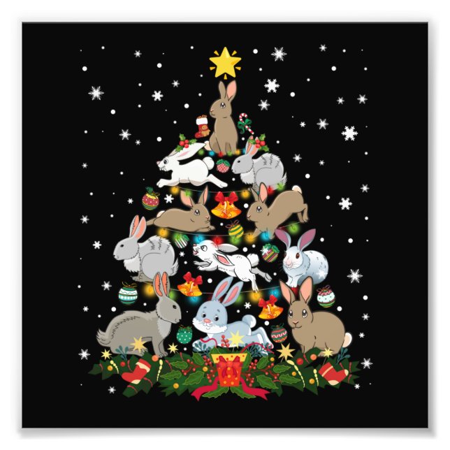 Christmas Bunny Tree Funny Rabbit Lover Xmas Decor Photo Print (Front)