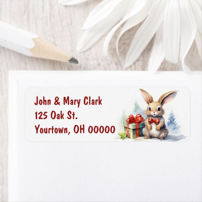 Christmas Bunny With Gifts Return Address Label (Insitu)