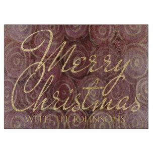 Christmas Burgundy and Gold Swirls Cutting Board
