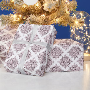 Christmas Burgundy and White Snowflake Mandala Wrapping Paper