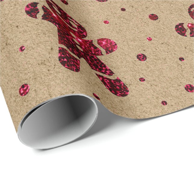 Christmas Burgundy Beetroots Gingerbread Man Kraft Wrapping Paper (Roll Corner)