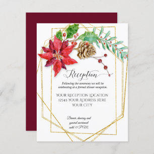 Christmas Burgundy Floral Gold Geometric Wedding Invitation