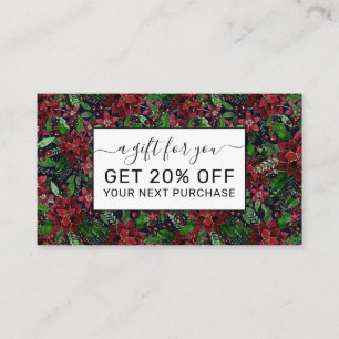 Christmas Burgundy Poinsettia Flowers Watercolor Discount Card
