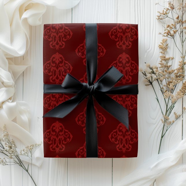 Christmas Burgundy Red Baroque Flourish Wrapping Paper (Classic Burgundy Red Baroque Flourish Wrapping Paper)