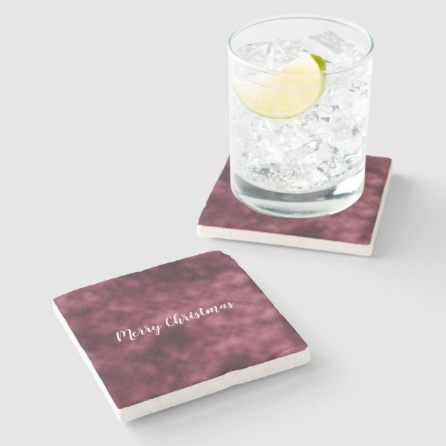 Christmas Burgundy Red Stone Coaster (Side)