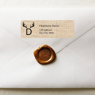 Christmas burlap antlers monogram return address  label