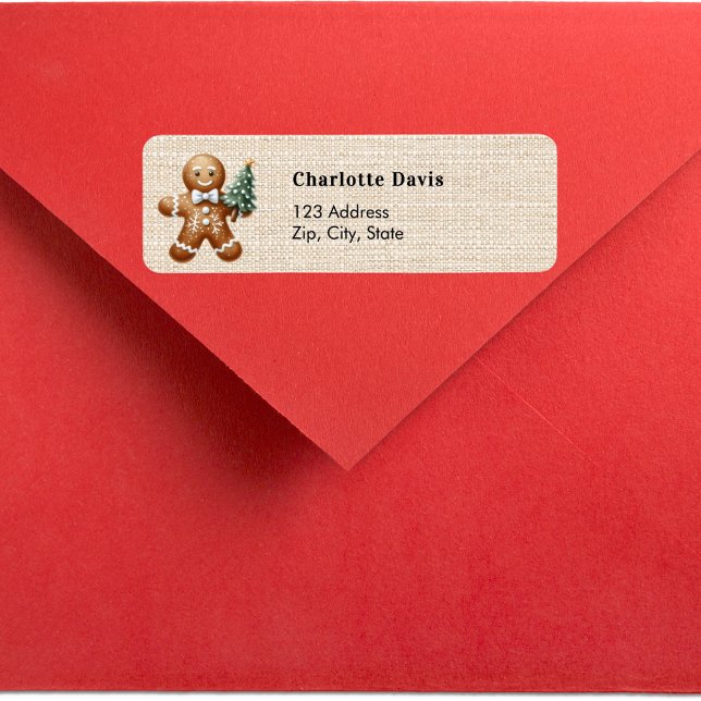 Christmas burlap beige gingerbread return address  label (Creator Uploaded)