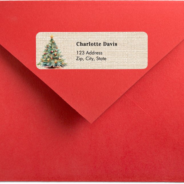 Christmas burlap beige tree rustic return address  label (Creator Uploaded)
