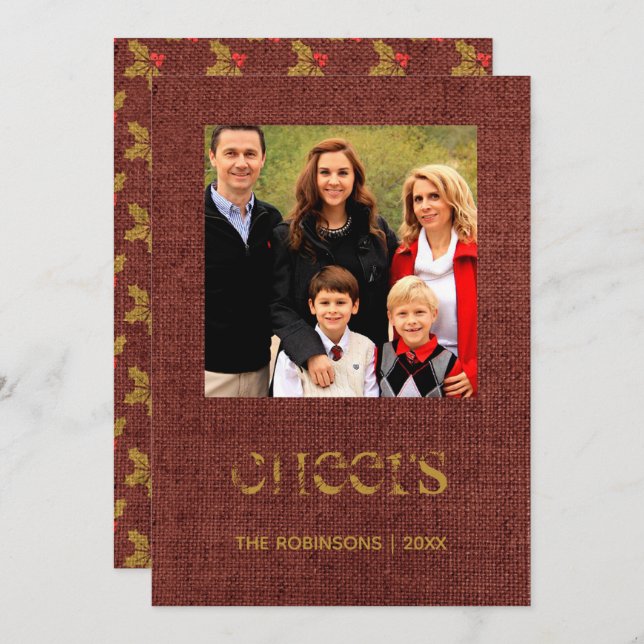 Christmas Burlap Holly and Ivy Family Photo Invitation (Front/Back)
