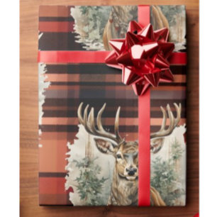 Christmas burnt orange Tartan Reindeer Wrapping Paper