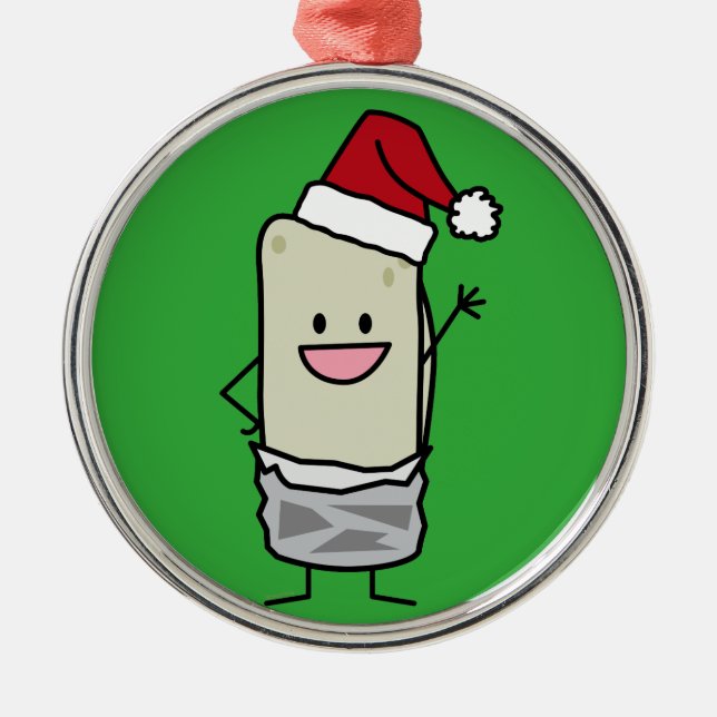 Christmas Burrito Waving Hello Santa Hat Holiday Metal Tree Decoration (Front)