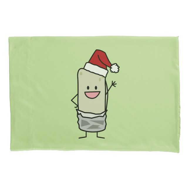 Christmas Burrito Waving Hello Santa Hat Holiday Pillowcase (Front)