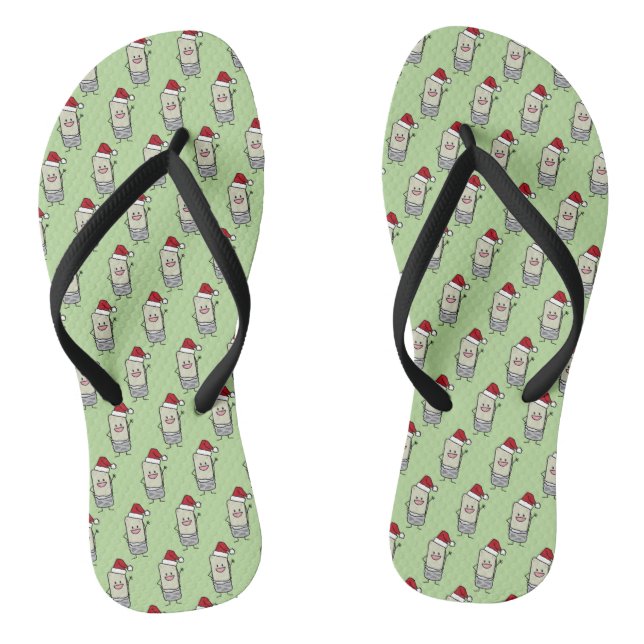 Christmas Burrito Waving Hello Santa Hat Thongs (Footbed)