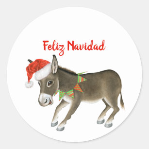 Christmas Burro Feliz Navidad Customisable Classic Round Sticker