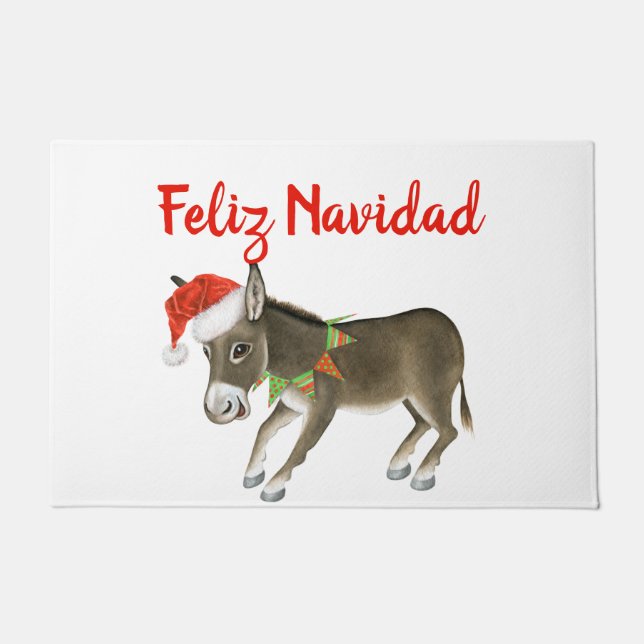 Christmas Burro Feliz Navidad Customisable Doormat (Front)