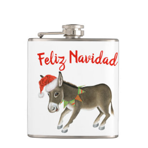 Christmas Burro Feliz Navidad Customisable Hip Flask