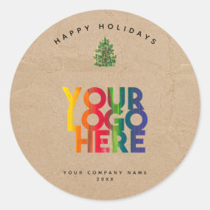 Christmas Business Logo Vintage Xmas Tree Kraft Classic Round Sticker