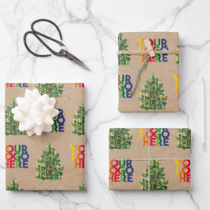 Christmas Business Logo Vintage Xmas Tree Kraft Wrapping Paper Sheet