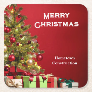 Christmas Business Promotional Personalise Text 6 Square Paper Coaster