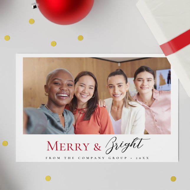 Christmas Business Team Photo Merry and Bright Holiday Card (Merry and bright staff, team photo corporate holiday card.)