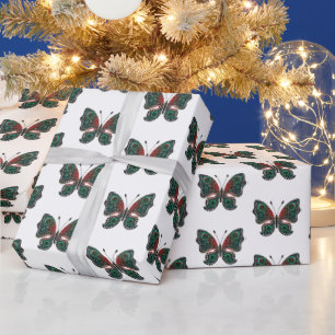 Christmas butterflies wrapping paper