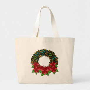 Christmas Butterfly Poinsettia Wreath Tote Bag