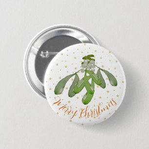 Christmas Button Original Watercolor Mistletoe