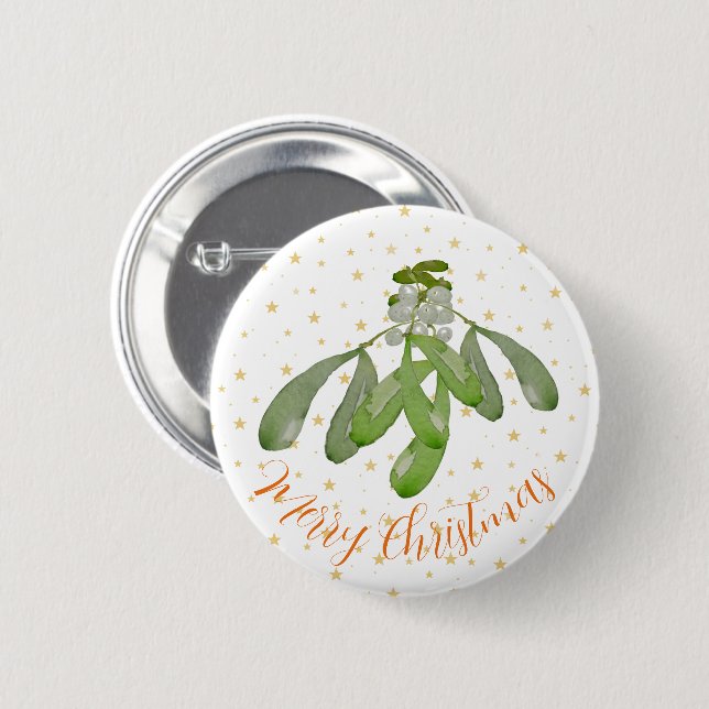 Christmas Button Original Watercolor Mistletoe (Front & Back)