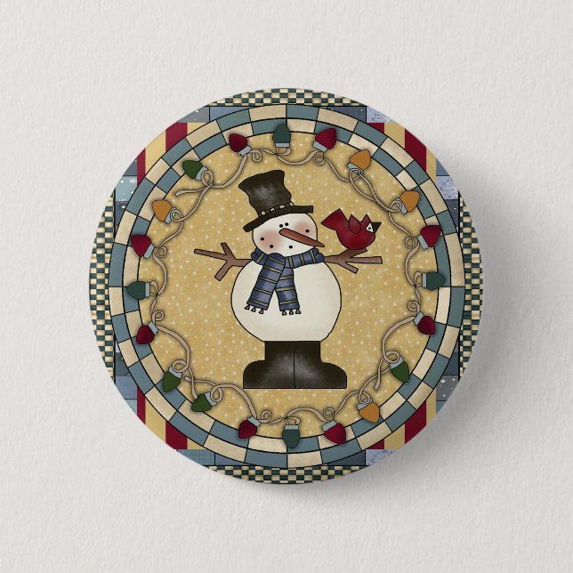 Christmas Button - Snowman And Red Bird (Front)