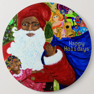 Christmas Buttons - Black Santa Claus Gifts - Wear
