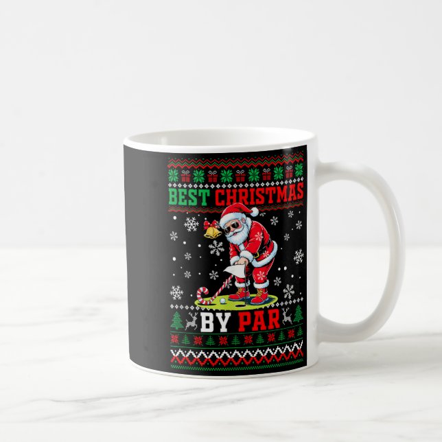 Christmas By Par Santa Sweater Playing Golf Golfer Coffee Mug (Right)