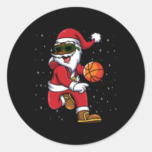 Christmas Bysketbyll Black African American Santa Classic Round Sticker